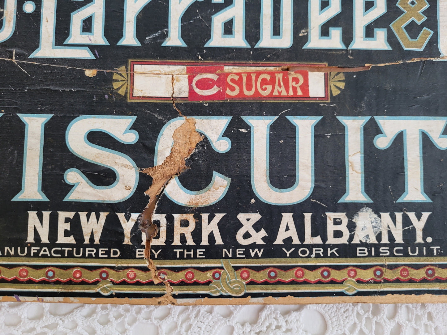 EJ Larrabee & Co Sugar Biscuits Crate Sign, New York, Albany, NY Biscuit Co