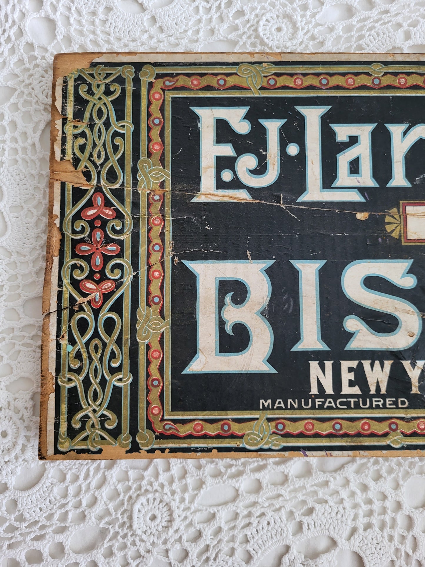 EJ Larrabee & Co Sugar Biscuits Crate Sign, New York, Albany, NY Biscuit Co