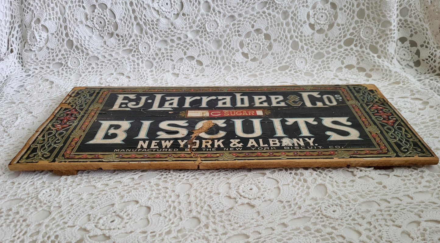 EJ Larrabee & Co Sugar Biscuits Crate Sign, New York, Albany, NY Biscuit Co