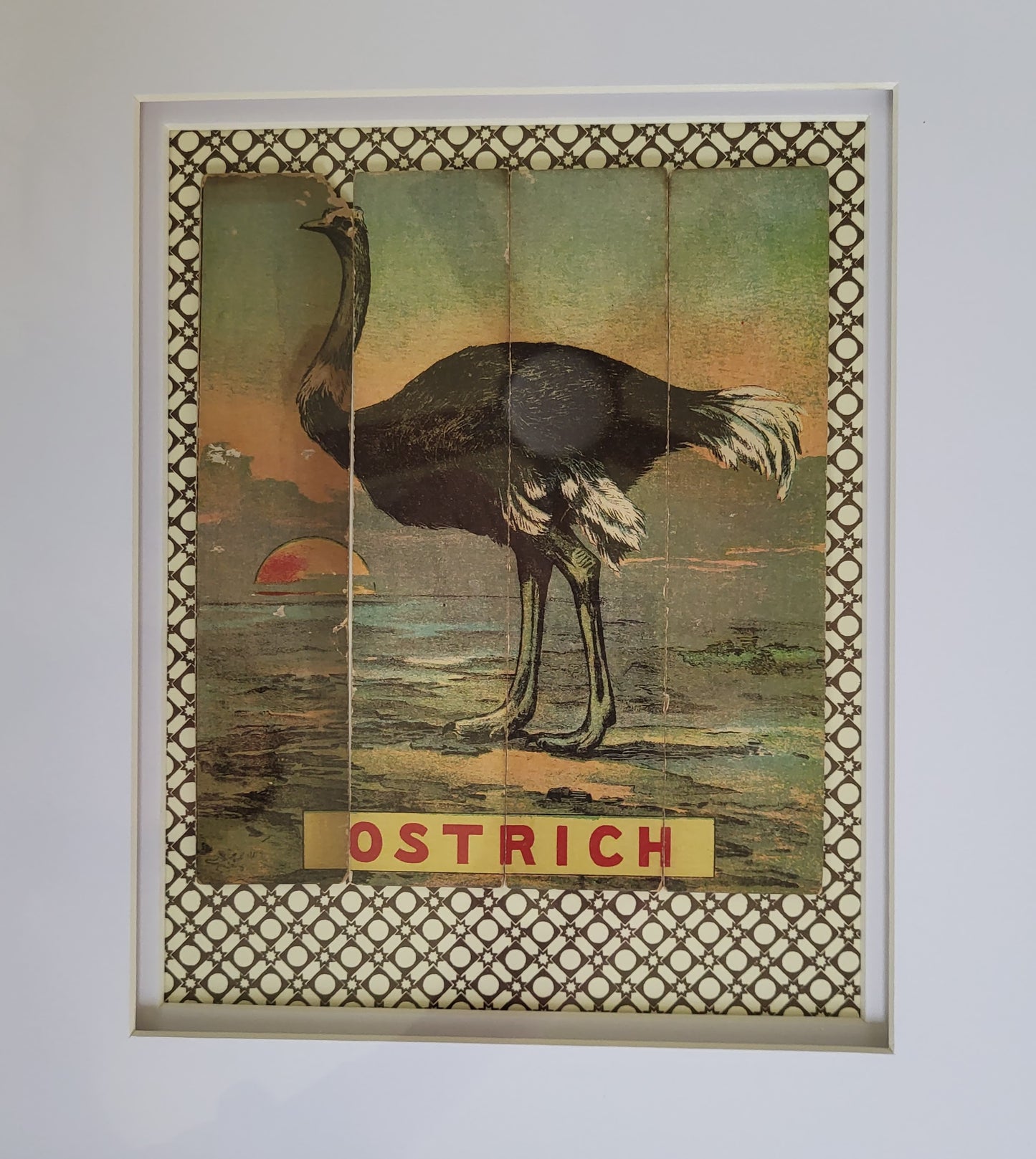 Upcycled Victorian Ostrich Puzzle, Modern Wall Decor, Graphic Brown & Ivory Pattern