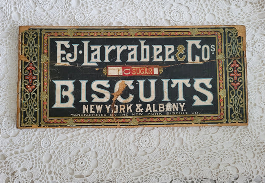 EJ Larrabee & Co Sugar Biscuits Crate Sign, New York, Albany, NY Biscuit Co