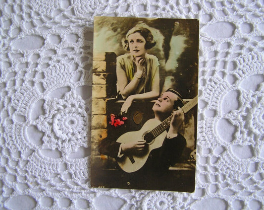 Vintage Hand-Tinted Sepia Romantic Couples Portrait Photograph